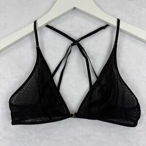Victoria's Secret Black Sheer Mesh Strappy Bralette Front Clasp 364109 Small